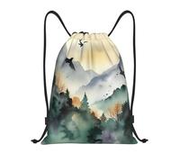 FodPand Drawstring Backpack Bag Mountain birds watercolor Sports Gym Sackpack for Men & Women, Waterproof Cinch Bags for Travel