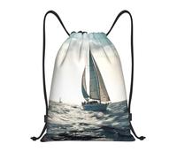 FodPand Drawstring Backpack Bag Ocean Sailing Sports Gym Sackpack for Men & Women, Waterproof Cinch Bags for Travel, Black, S, Travel Backpacks