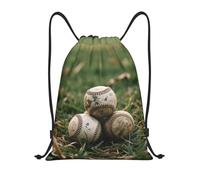 FodPand Drawstring Backpack Bag Old Baseballs Sports Gym Sackpack for Men & Women, Waterproof Cinch Bags for Travel, Black, M, Travel Backpacks
