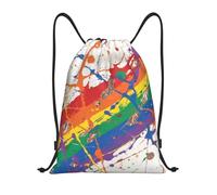 FodPand Drawstring Backpack Bag Paint Splatter Art Sports Gym Sackpack for Men & Women, Waterproof Cinch Bags for Travel, Black, S, Travel Backpacks