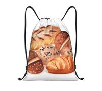FodPand Drawstring Backpack Bag Painted Bread Sports Gym Sackpack for Men & Women, Waterproof Cinch Bags for Travel, Black, M, Travel Backpacks