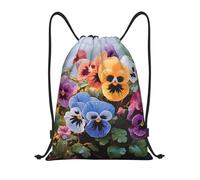 FodPand Drawstring Backpack Bag Pansy Flowers Sports Gym Sackpack for Men & Women, Waterproof Cinch Bags for Travel, Black, S, Travel Backpacks