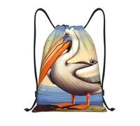 FodPand Drawstring Backpack Bag Pelican Birds Sports Gym Sackpack for Men & Women, Waterproof Cinch Bags for Travel, Black, S, Travel Backpacks
