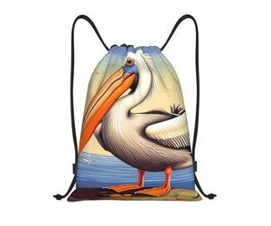 FodPand Drawstring Backpack Bag Pelican Birds Sports Gym Sackpack for Men & Women, Waterproof Cinch Bags for Travel, Black, M, Travel Backpacks