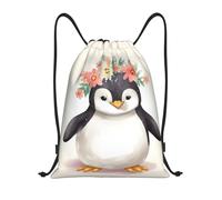 FodPand Drawstring Backpack Bag Penguin Wearing Flowers Sports Gym Sackpack for Men & Women, Waterproof Cinch Bags for Travel, Black, M, Travel Backpacks