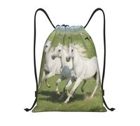 FodPand Drawstring Backpack Bag Prancing White Horse Sports Gym Sackpack for Men & Women, Waterproof Cinch Bags for Travel, Black, M, Travel Backpacks
