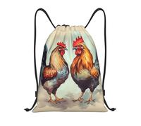 FodPand Drawstring Backpack Bag Rooster and hen Sports Gym Sackpack for Men & Women, Waterproof Cinch Bags for Travel, Black, M, Travel Backpacks