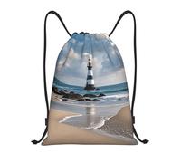 FodPand Drawstring Backpack Bag Sea Lighthouse Sandbeach Sports Gym Sackpack for Men & Women, Waterproof Cinch Bags for Travel