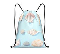FodPand Drawstring Backpack Bag Sea Shells and Pebbles Sports Gym Sackpack for Men & Women, Waterproof Cinch Bags for Travel, Black, S, Travel Backpacks