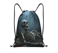 FodPand Drawstring Backpack Bag Skull Skeleton Sports Gym Sackpack for Men & Women, Waterproof Cinch Bags for Travel, Black, M, Travel Backpacks