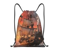 FodPand Drawstring Backpack Bag Sunset and Sailboat Sports Gym Sackpack for Men & Women, Waterproof Cinch Bags for Travel, Black, S, Travel Backpacks