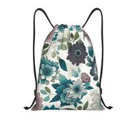 FodPand Drawstring Backpack Bag Teal Grey And White Floral Sports Gym Sackpack for Men & Women, Waterproof Cinch Bags for Travel