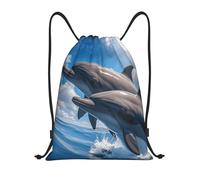 FodPand Drawstring Backpack Bag Two Dolphins Sports Gym Sackpack for Men & Women, Waterproof Cinch Bags for Travel, Black, M, Travel Backpacks