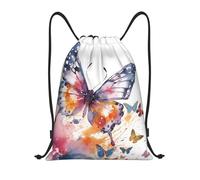 FodPand Drawstring Backpack Bag Watercolor butterfly Sports Gym Sackpack for Men & Women, Waterproof Cinch Bags for Travel, Black, S, Travel Backpacks