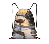 FodPand Drawstring Backpack Bag Wild Goose by the Bridge Sports Gym Sackpack for Men & Women, Waterproof Cinch Bags for Travel, Black, S, Travel Backpacks