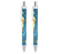 FodPand Duckling on Raindrop Notes Ballpoint Pens Fine Point Smooth Writing Pen Retractable Ball Point Pens 0.5mm Black Ink Pen Office Supplies Gifts for Men Women 2 PCS