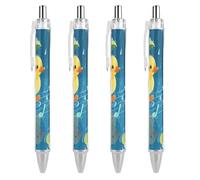 FodPand Duckling on Raindrop Notes Ballpoint Pens Fine Point Smooth Writing Pen Retractable Ball Point Pens 0.5mm Black Ink Pen Office Supplies Gifts for Men Women 4 PCS