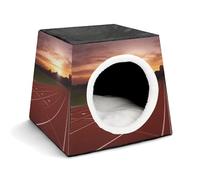 FODPAND Dusk Running Track Cat Bed Cave for Small Dog Cat House 3-in-1 Foldable Cats Beds with Removable Washable Cushioned Pillow Covered Cave Pet Tents with Non-Slip Bottom
