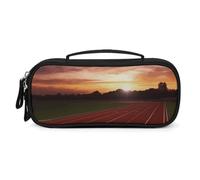 FodPand Dusk Running Track Cosmetic Bag with Handle And Zipper Makeup Brushes Organizer Case PU Leather Toiletry Bag Small Makeup Bags for Travel Or Daily