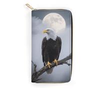 FodPand Eagle Full Moon Wallets for Men Women - PU Leather Zip Around Wallet with 4 Card Slots & 3 Cash Compartments, 7.8 X 4.1 Inch Large Capacity Long Purse for Travel