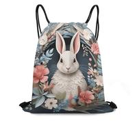 FodPand Easter Wreath with Rabbit Drawstring Backpack Sports Gym Bags Large Cinch Storage Sack for Travelling And Everyday Use