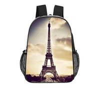 FodPand Eiffel Tower Love Paris 17 Inch Clear Backpack Large Heavy Duty, Clear Bag for Stadium Events, See Through Backpack Transparent PVC Or Work, Sporting Events And Gym