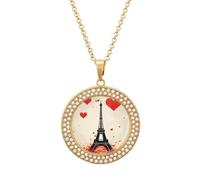 FodPand Eiffel Tower Pattern Necklaces for Women Round Pendant Necklace Charm Coin Pendant Elegant Circle Diamond Necklace Disc Necklace Disk Dainty Necklaces Fashion Jewelry, One Size, Metal, No