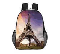 FodPand Eiffel Tower2 17 Inch Clear Backpack Large Heavy Duty, Clear Bag for Stadium Events, See Through Backpack Transparent PVC Or Work, Sporting Events And Gym
