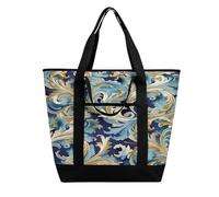 FodPand Elegant Blue Gold Florentine Insulated Cooler Bag Reusable Grocery Tote Bags Transport Large Lunch Purser for Work Picnic Hiking