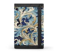 FodPand Elegant Blue Gold Florentine Wallet,Portable Three Folds Wallet Sturdy With Hanging Buckle Zipper Wallets for Man Woman