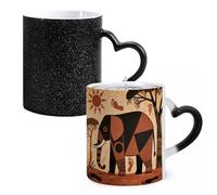 FodPand Elephant March Print Color Changing Mugs Heat Sensitive Ceramic Coffee Mugs Funny Temperature Changing Mug Novelty Magic Cup Gift for Coffee Lover 11 Oz
