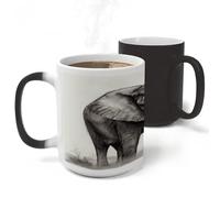FodPand Elephant Sketch 11 Oz Coffee Mug Tea Cup Novelty Ceramic Magic Mug for Women with Handle, Ideal for Daily Use Or Special Occasions