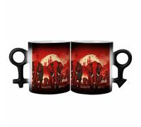 FodPand Elephants Red Coffee Mug Color Changing with Handle, Tea Cup Gift for Men Women, Ceramic Mug His And Hers for Latte, Hot Tea, Cappuccino, Mocha, Cocoa