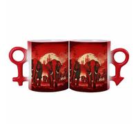 FodPand Elephants Red Coffee Mug Color Changing with Handle, Tea Cup Gift for Men Women, Ceramic Mug His And Hers for Latte, Hot Tea, Cappuccino, Mocha, Cocoa