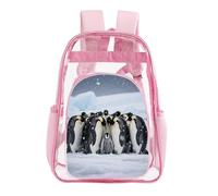 FodPand Emperor Penguin Huddle Clear Mini Backpack Transparent Backpacks PVC See Through Clear Bag for Work Travel, Pink, 43X32.5cm, Daypack Backpacks