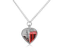 FodPand England UK Retro London Telephone Urn Necklace for Ashes Personalized Pet Cremation Jewelry Dogs Cats Remembrance Jewelry Heart Shaped Urn Pendant for Puppy Pet Memorial Keepsake Jewelry