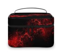FodPand Explosion Burst Red Black Makeup Bag,Portable Large Capacity Travel Cosmetic Bag Adjustable Lightweight Hand-held Makeup Box for Women Daily Use