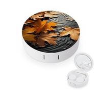 FodPand Fall Leaves Contact Lens Case Portable Contact Lens Applicator Removal Tool Kit Cute Round Eyeglass Cases with Mirror for Daily Vision Care And Outdoor Use