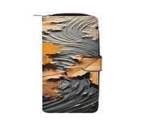 FodPand Fall Leaves Leather Wallet Zipper Long Purse for Women Large Credit Card Holder for Work Travel Daily Use