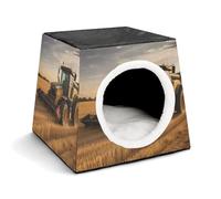 FODPAND Farm Tractor Harvest Cat Bed Cave for Small Dog Cat House 3-in-1 Foldable Cats Beds with Removable Washable Cushioned Pillow Covered Cave Pet Tents with Non-Slip Bottom