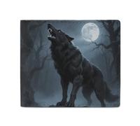 FodPand Ferocious Howling Wolf Bifold Wallet for Men Women, 4.3"x3.7" Compact Leather Wallet with ID Window & Coin Pocket, Slim Minimalist Card Holder for Daily Carry & Travel