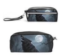 FodPand Ferocious Howling Wolf Pencil Pouch Mini Makeup Bag with Handle - 7.8x3.9x2.1 Inches Durable Waterproof PU Leather, Large Capacity Portable Pencil Case for Office, Travel