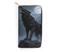 FodPand Ferocious Howling Wolf Wallets for Men Women - PU Leather Zip Around Wallet with 4 Card Slots & 3 Cash Compartments, 7.8 X 4.1 Inch Large Capacity Long Purse for Travel