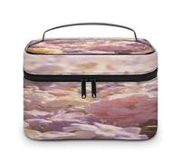 FodPand Field of Flowers Pastel Floral Makeup Bag with Makeup Brush Compartment Cosmetic Bag with Handle And Zipper Portable Organizer Bag for Daily, Camping, Traveling, Hotel