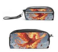 FodPand Fire Phoenix Pencil Pouch Mini Makeup Bag with Handle - 7.8x3.9x2.1 Inches Durable Waterproof PU Leather, Large Capacity Portable Pencil Case for Office, Travel