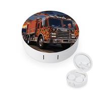 FodPand Fire Truck Contact Lens Case Portable Contact Lens Applicator Removal Tool Kit Cute Round Eyeglass Cases with Mirror for Daily Vision Care And Outdoor Use