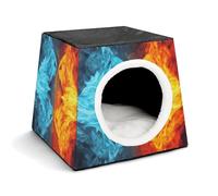 FODPAND Fire Vs Ice Art Cat Bed Cave for Small Dog Cat House 3-in-1 Foldable Cats Beds with Removable Washable Cushioned Pillow Covered Cave Pet Tents with Non-Slip Bottom