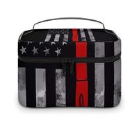 FodPand Firefighter Axe Red Line Flag Makeup Bag,Portable Large Capacity Travel Cosmetic Bag Adjustable Lightweight Hand-held Makeup Box for Women Daily Use