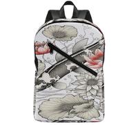 FodPand Fish Japanese Carp Lotus Leaves Flower Laptop Backpack for Travel Backpack Large with 2 Compartments,Computer Bag for Men/Women