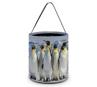 FodPand Five Penguins Halloween Trick Or Treat Bucket with Handles | Candy Bag Tote, Reusable & Foldable, Wide Comfort Handles, Easter Egg Hunt Basket, for Snacks Party Decorations Costume Props